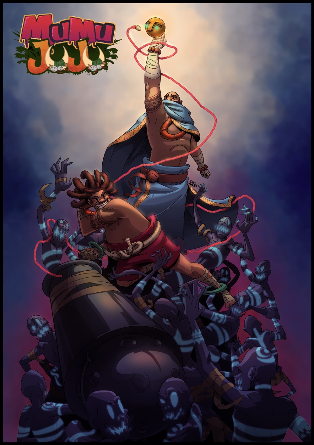 Promotional poster of Mumu Juju, a hilarious comic book from Africa created by Etubi Onucheyo and published by Vortex Comics in Nigeria.